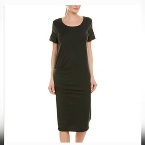 Pure Navy Linen Black Lagenlook Prep Bohemian Loose Fitting Casual Midi Dress S